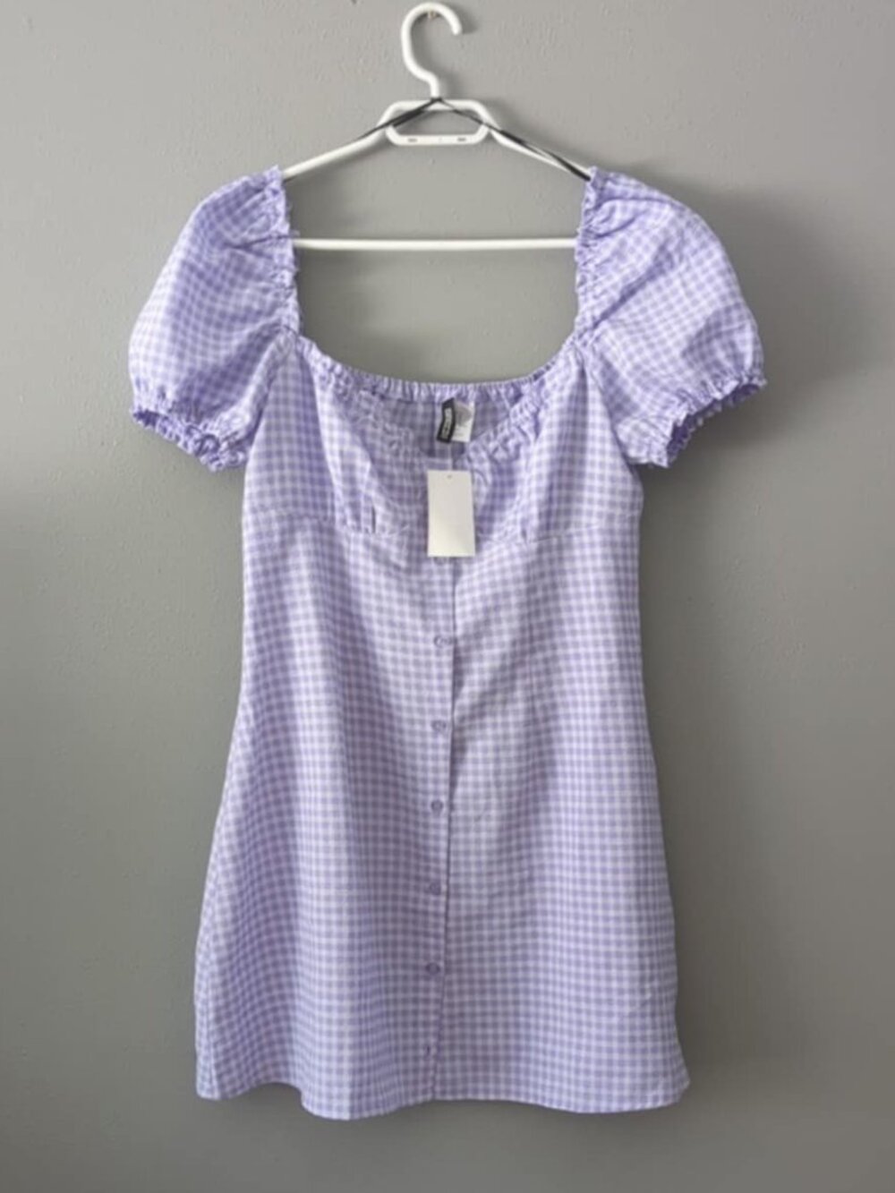 Lilac gingham Peasant mini dress